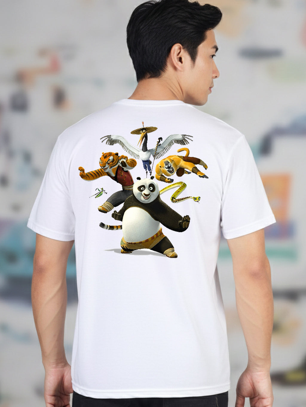 Greylongg Round Neck Cartoon Panda Design Printed T-Shirt.