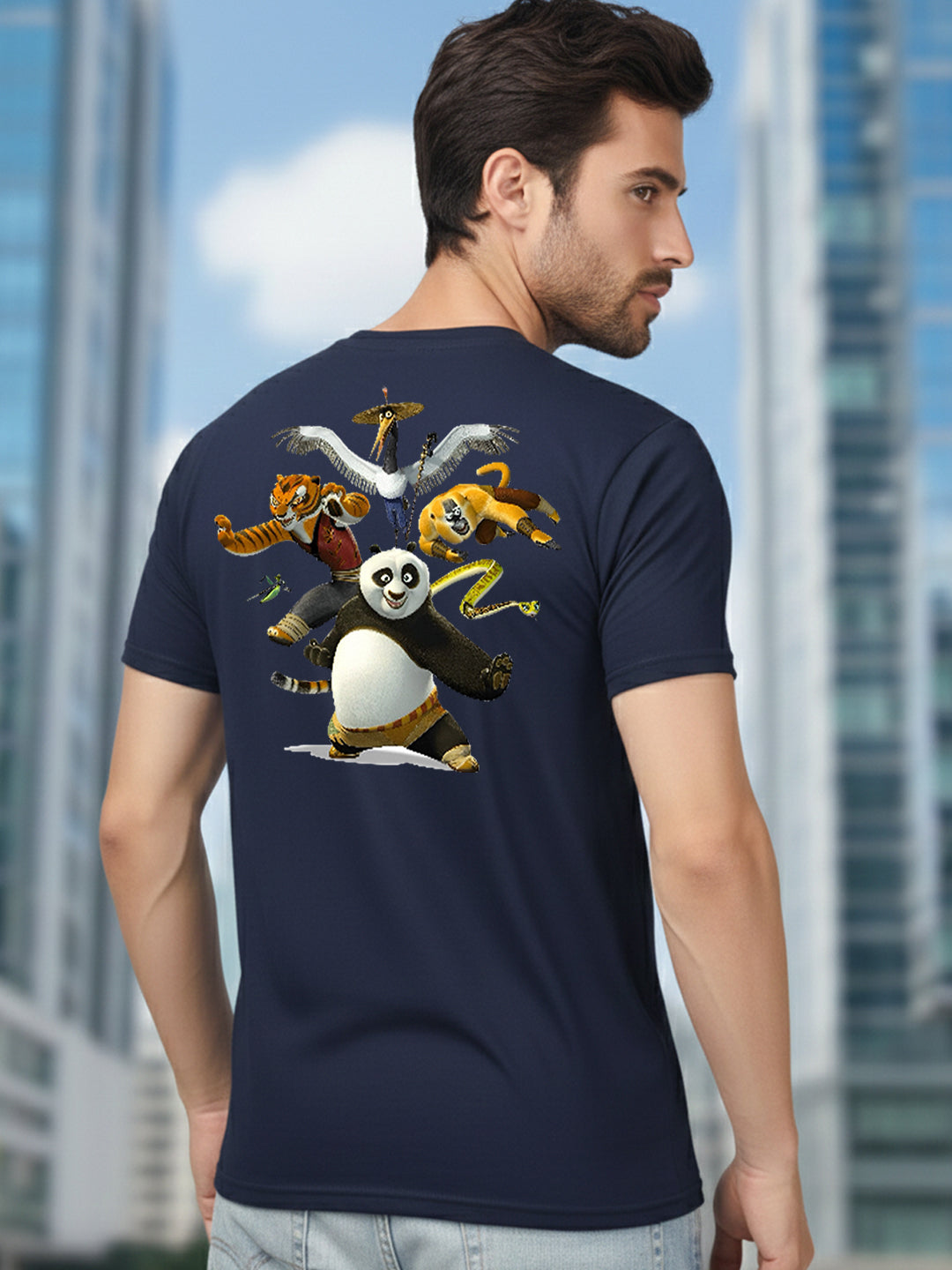 Greylongg Round Neck Cartoon Panda Design Printed T-Shirt.