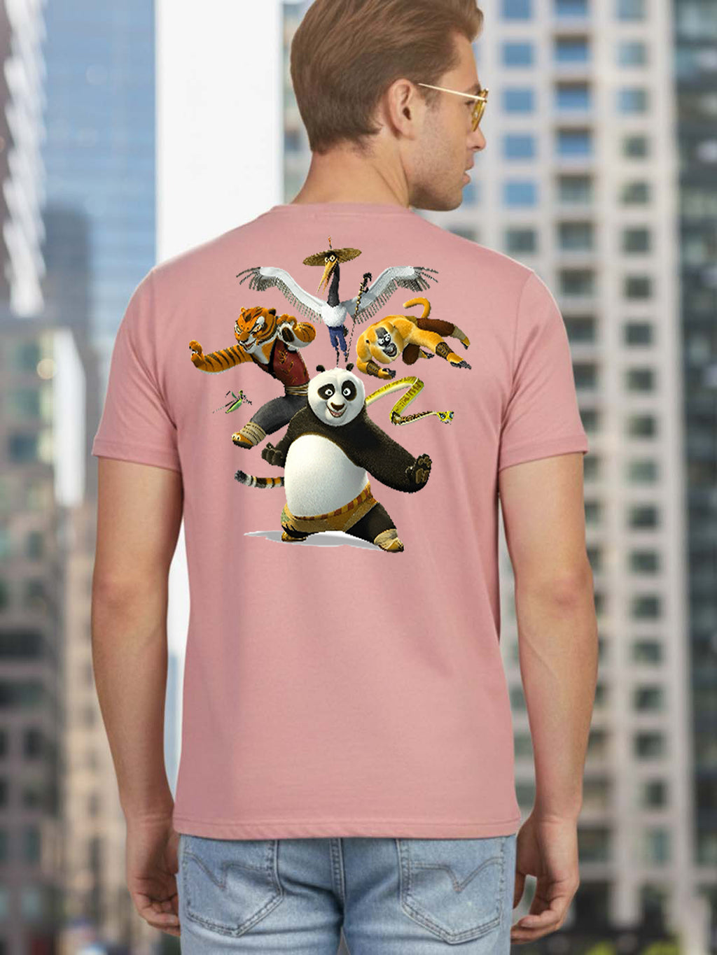 Greylongg Round Neck Cartoon Panda Design Printed T-Shirt.