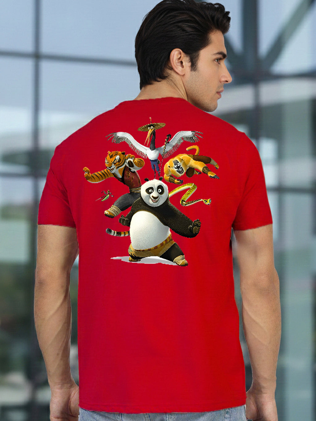 Greylongg Round Neck Cartoon Panda Design Printed T-Shirt.