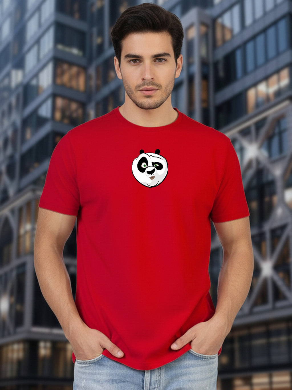 Greylongg Round Neck Cartoon Panda Design Printed T-Shirt.
