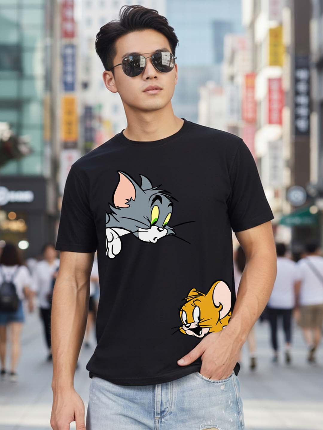Greylongg Round Neck Cartoon Tom & Jerry Design Printed T-Shirt.