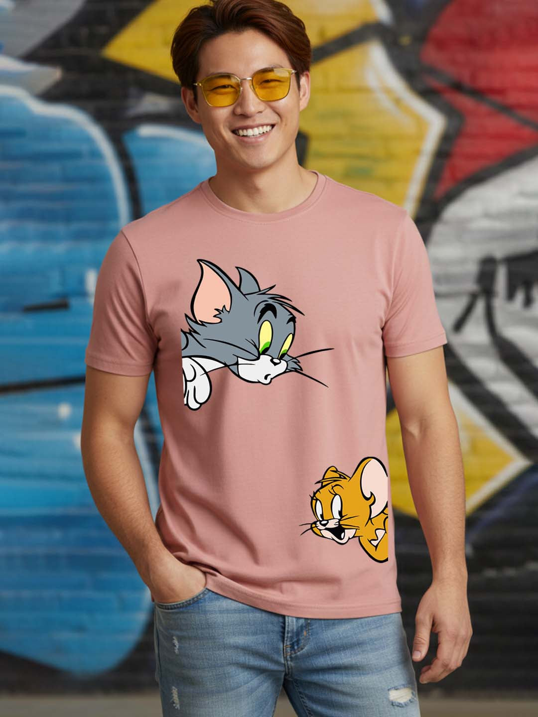 Greylongg Round Neck Cartoon Tom & Jerry Design Printed T-Shirt.