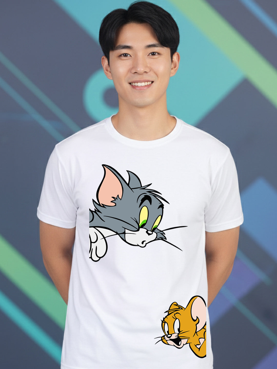 Greylongg Round Neck Cartoon Tom & Jerry Design Printed T-Shirt.