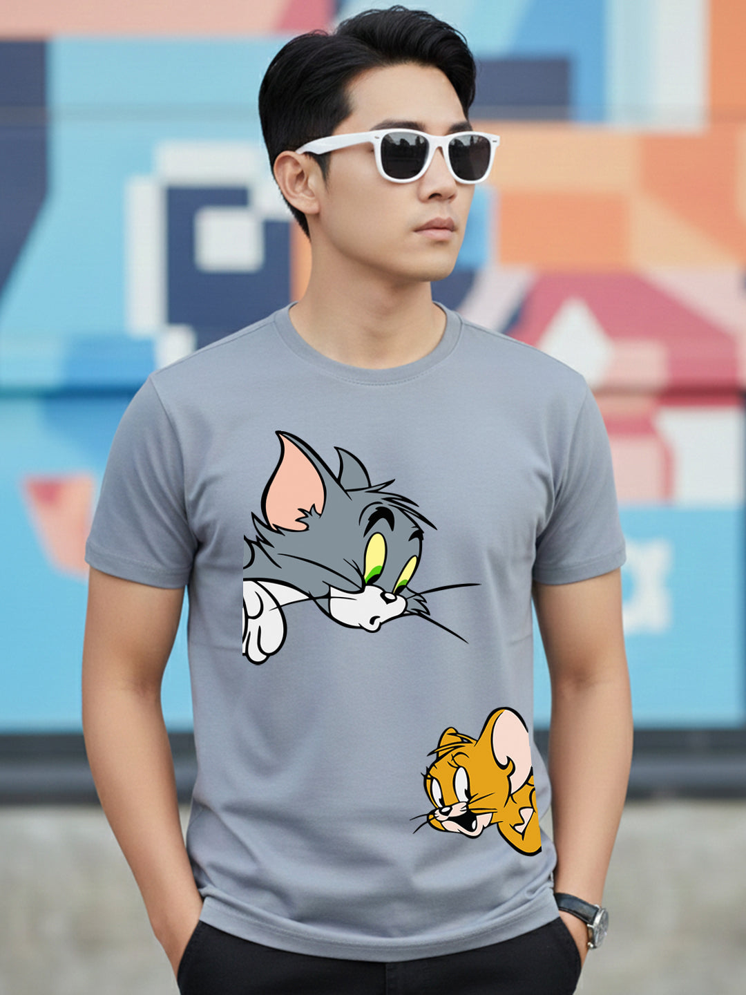 Greylongg Round Neck Cartoon Tom & Jerry Design Printed T-Shirt.