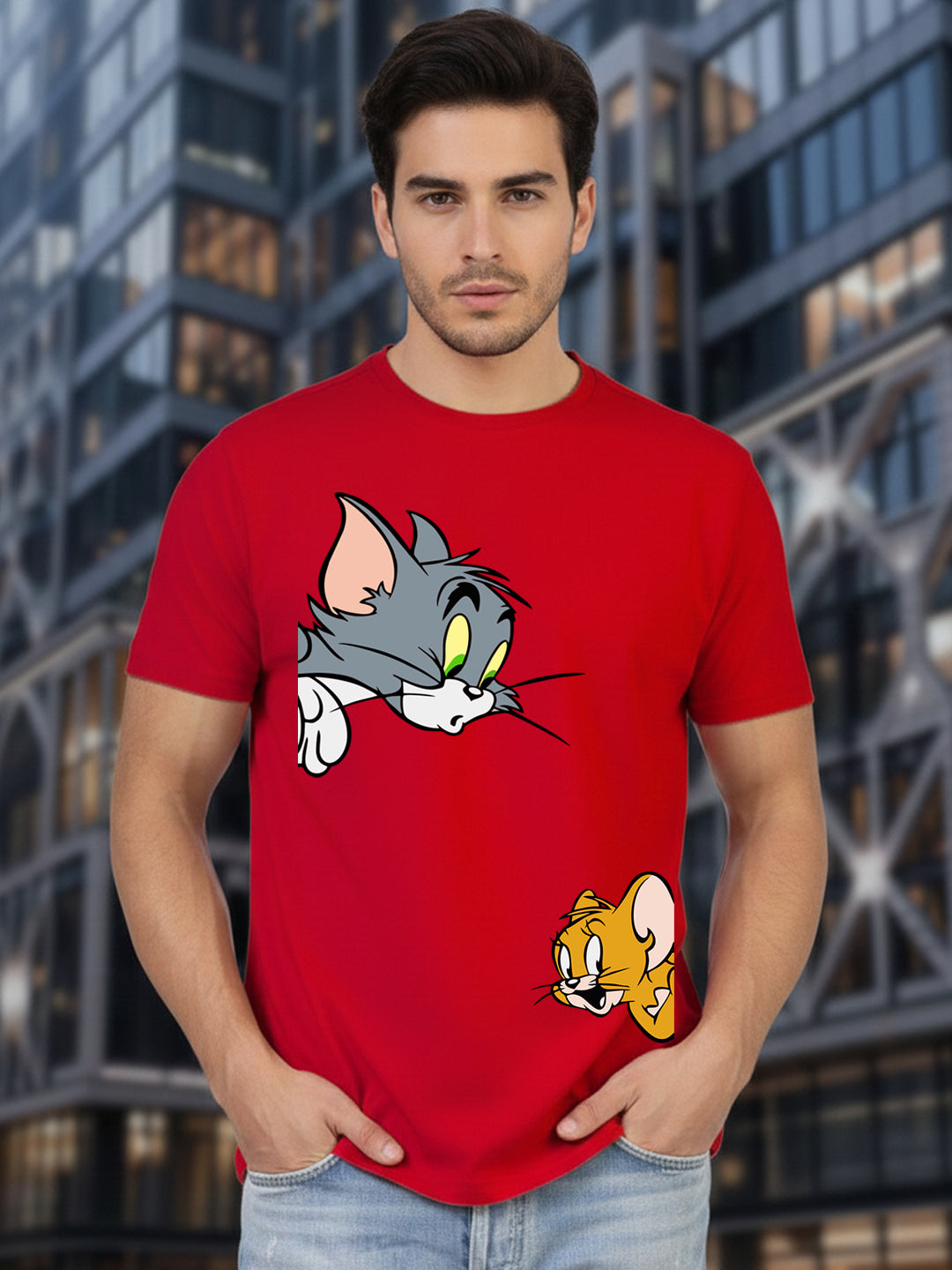 Greylongg Round Neck Cartoon Tom & Jerry Design Printed T-Shirt.