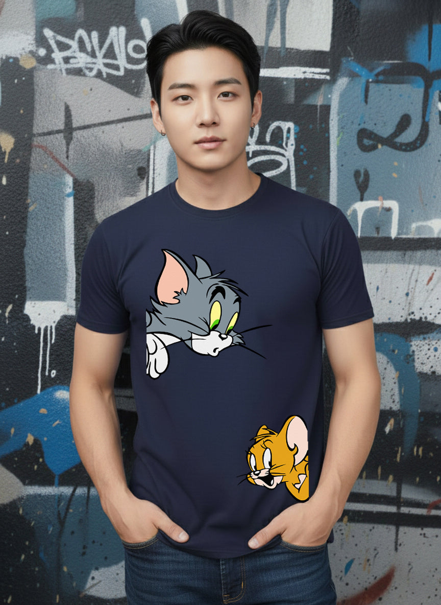 Greylongg Round Neck Cartoon Tom & Jerry Design Printed T-Shirt.