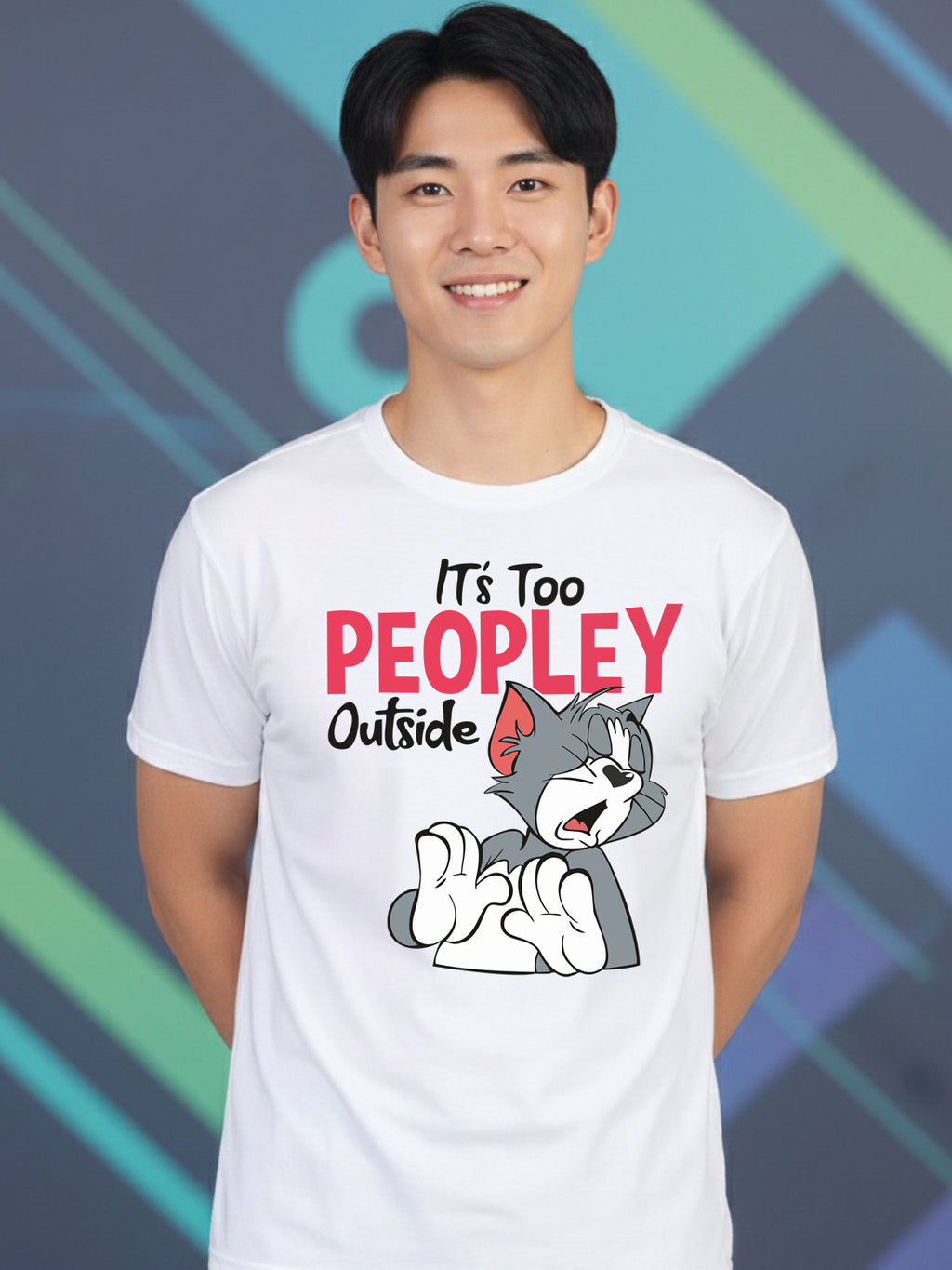 Greylongg Round Neck Cartoon Tom Design Printed T-Shirt.