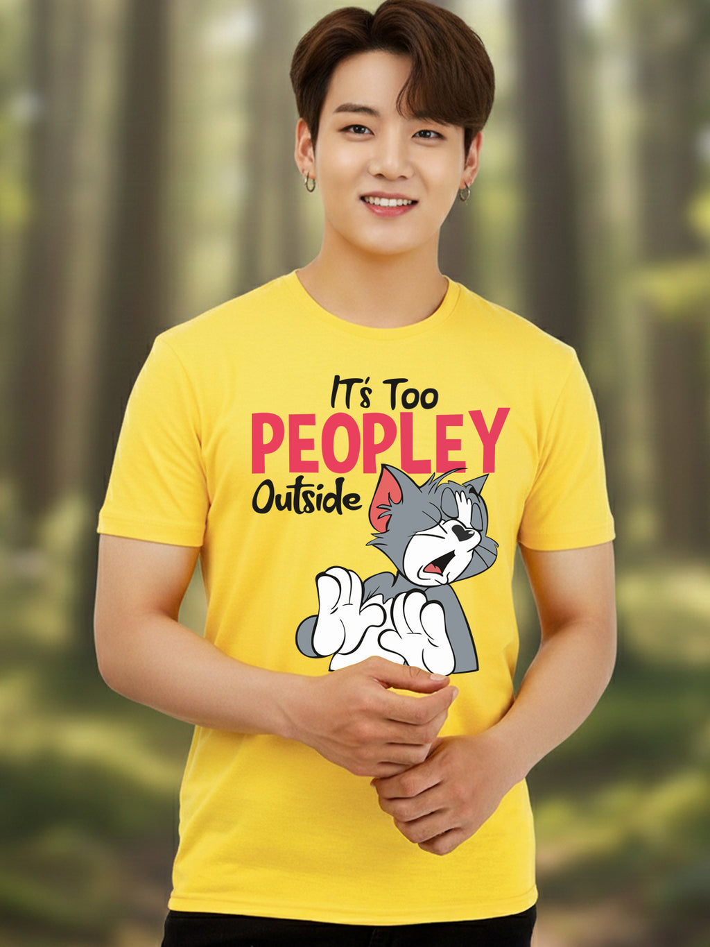 Greylongg Round Neck Cartoon Tom Design Printed T-Shirt.
