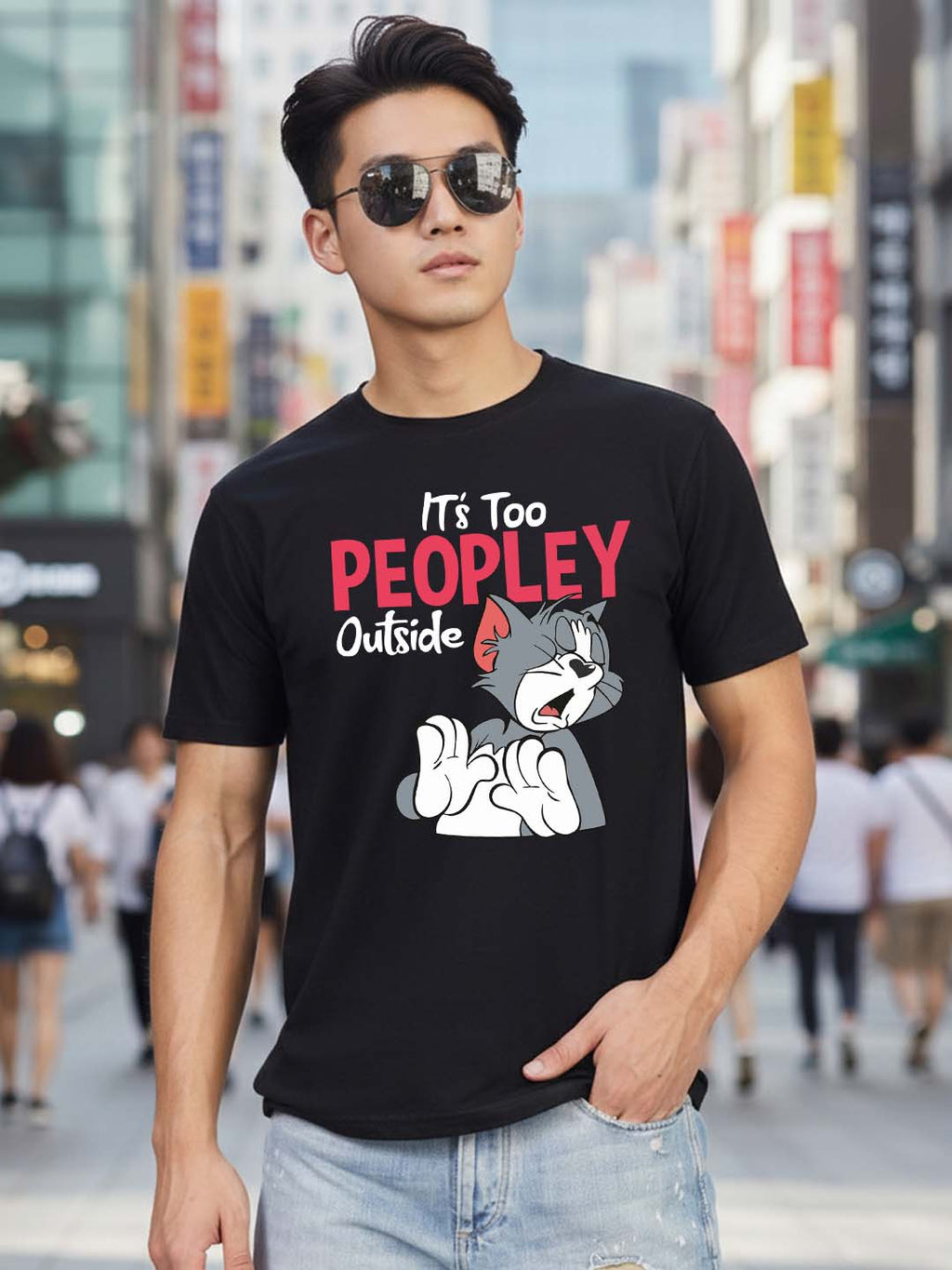 Greylongg Round Neck Cartoon Tom Design Printed T-Shirt.
