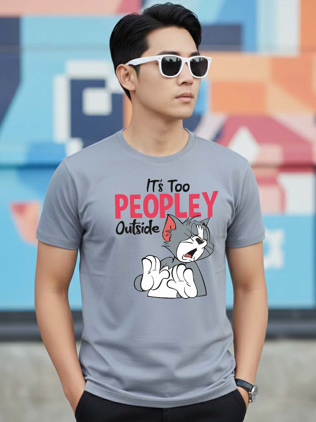 Greylongg Round Neck Cartoon Tom Design Printed T-Shirt.