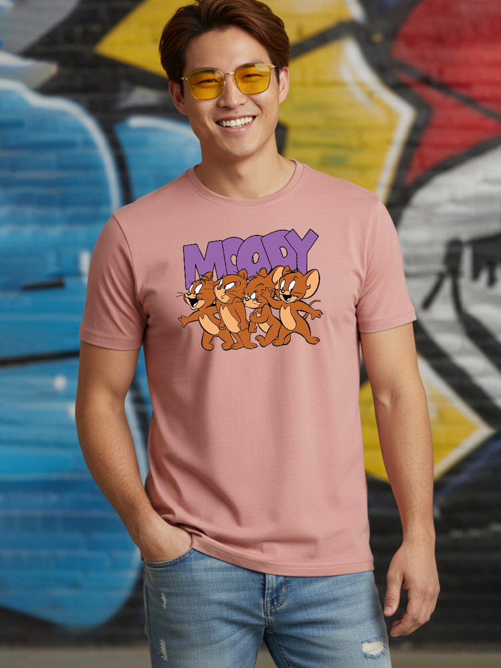 Greylongg Round Neck Cartoon Jerry Design Printed T-Shirt.