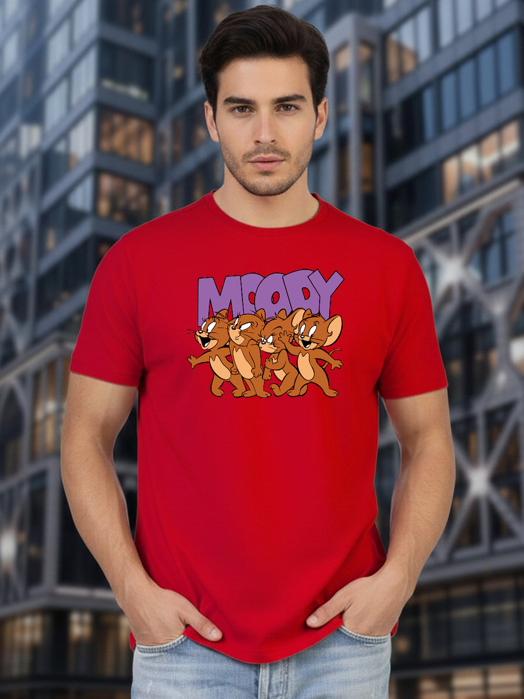 Greylongg Round Neck Cartoon Jerry Design Printed T-Shirt.