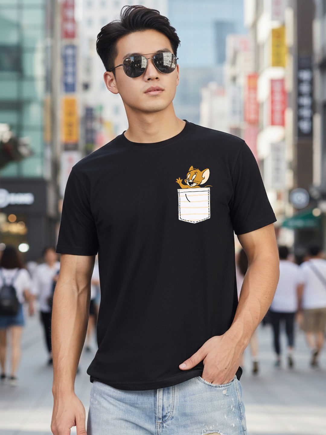 Greylongg Round Neck Cartoon Jerry Design Printed T-Shirt.