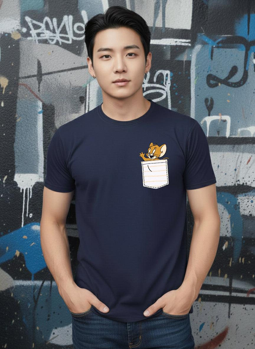 Greylongg Round Neck Cartoon Jerry Design Printed T-Shirt.