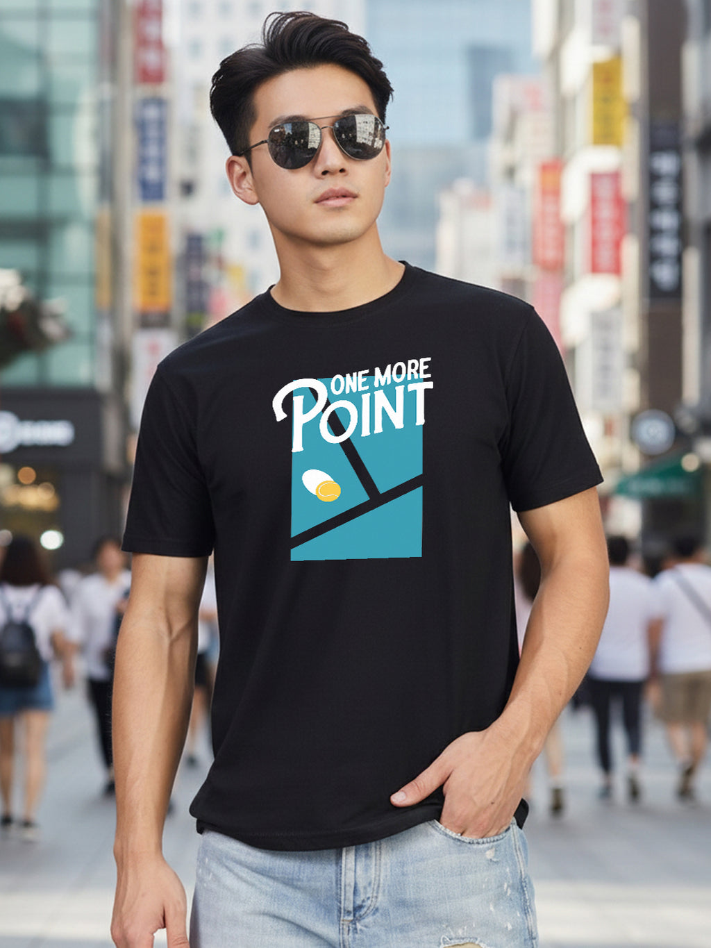 Greylongg Round Neck One More Point Design Printed T-Shirt.