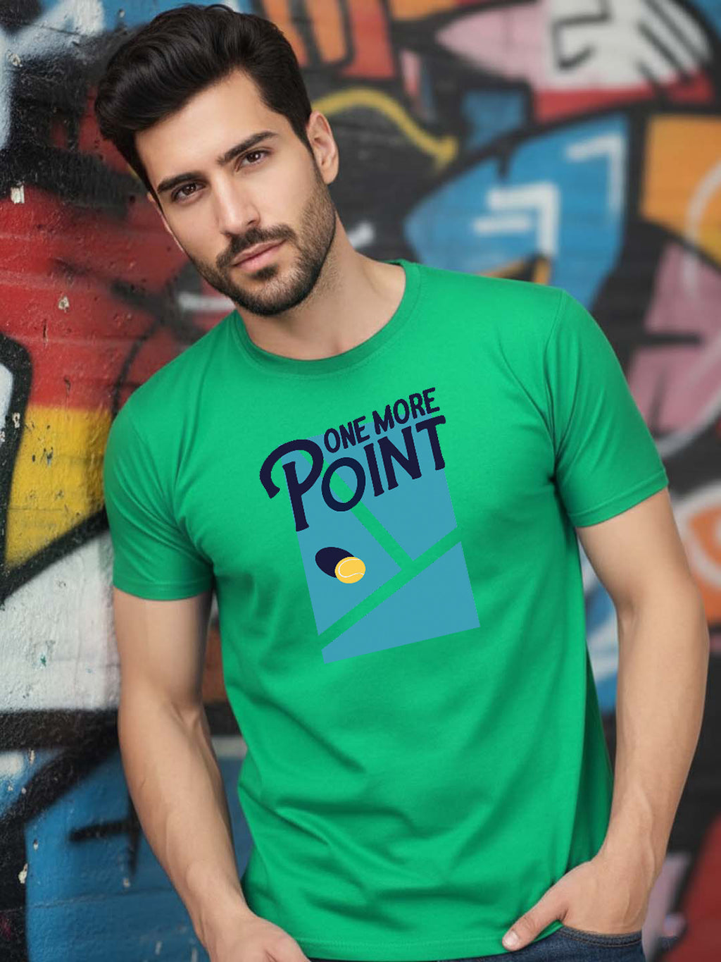 Greylongg Round Neck One More Point Design Printed T-Shirt.