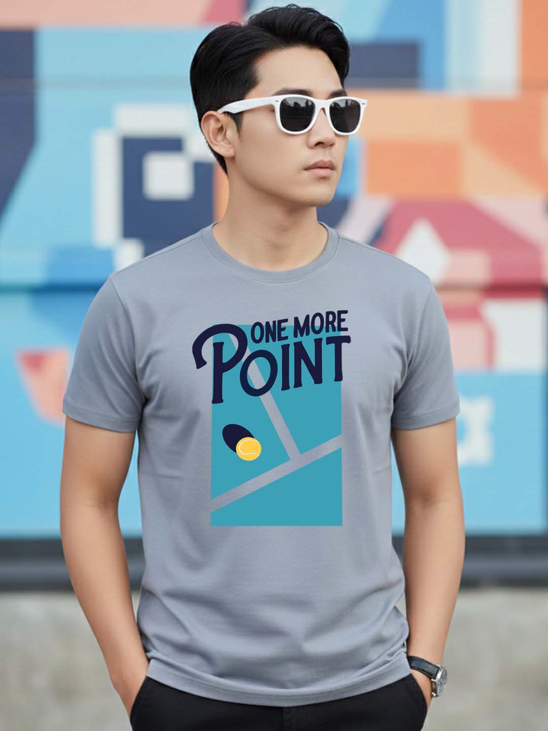 Greylongg Round Neck One More Point Design Printed T-Shirt.