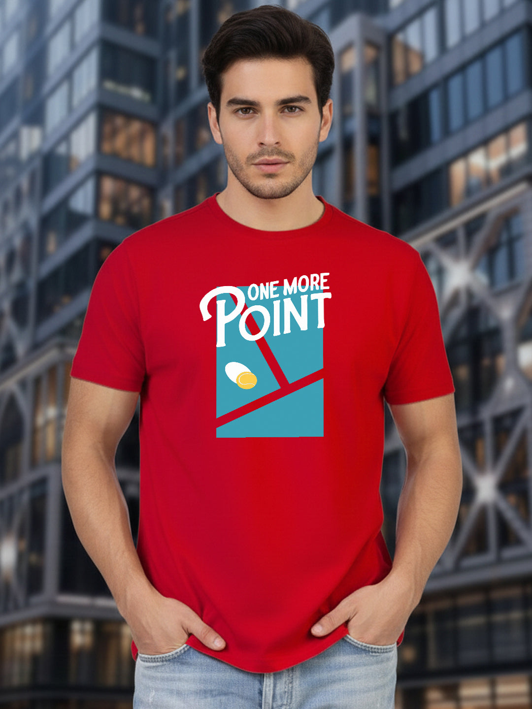 Greylongg Round Neck One More Point Design Printed T-Shirt.