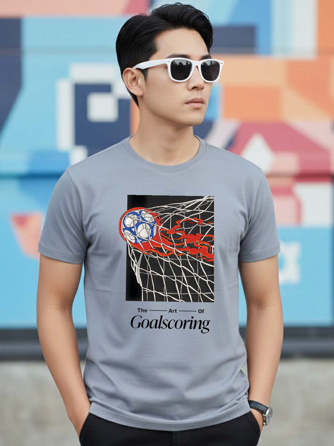 Greylongg Round Neck Goalscoring Design Printed T-Shirt.