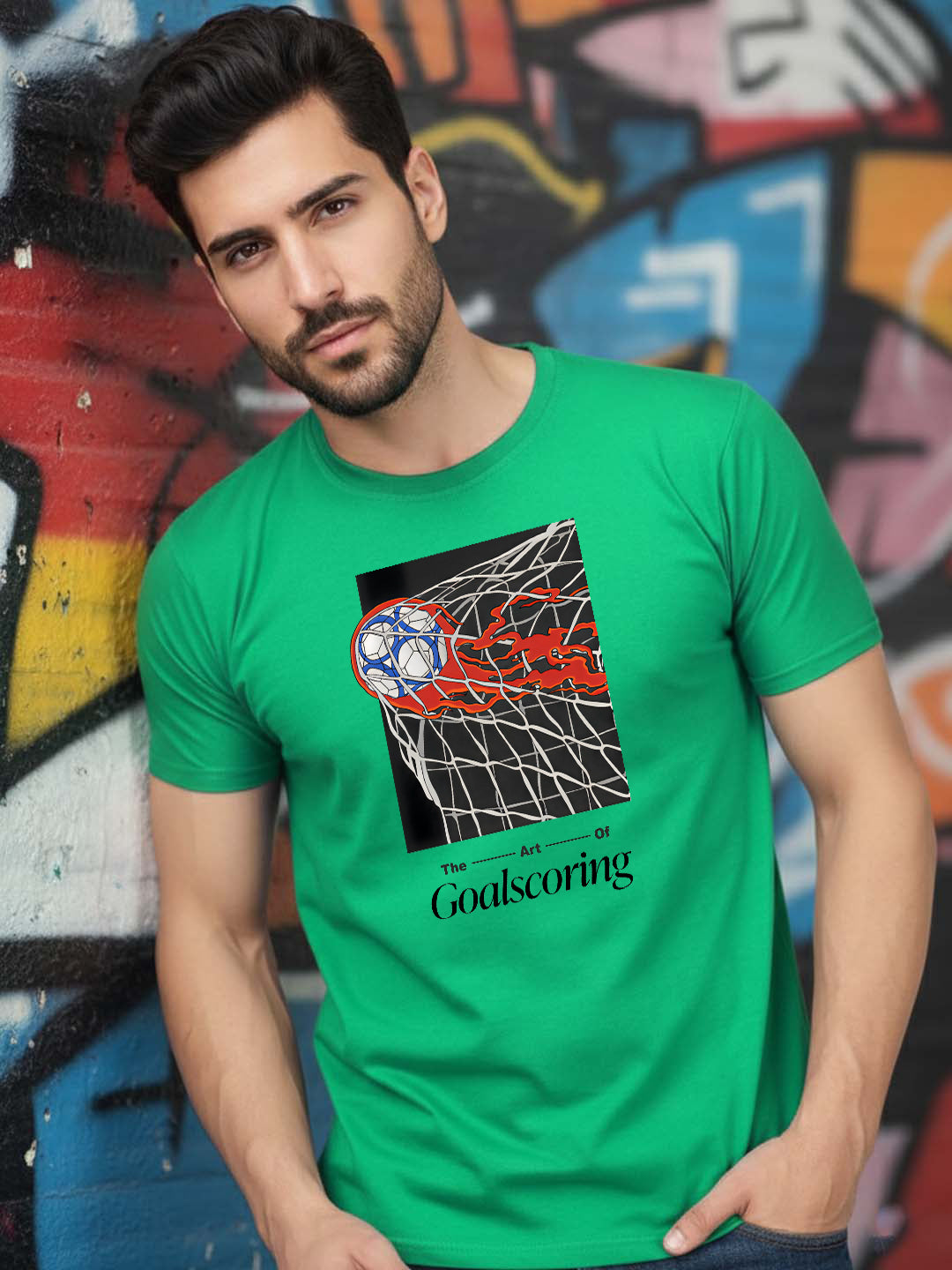Greylongg Round Neck Goalscoring Design Printed T-Shirt.