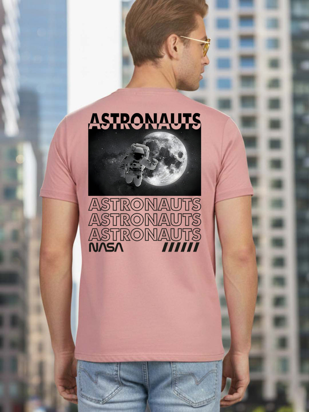 Greylongg Round Neck Astronauts Design Printed T-Shirt.