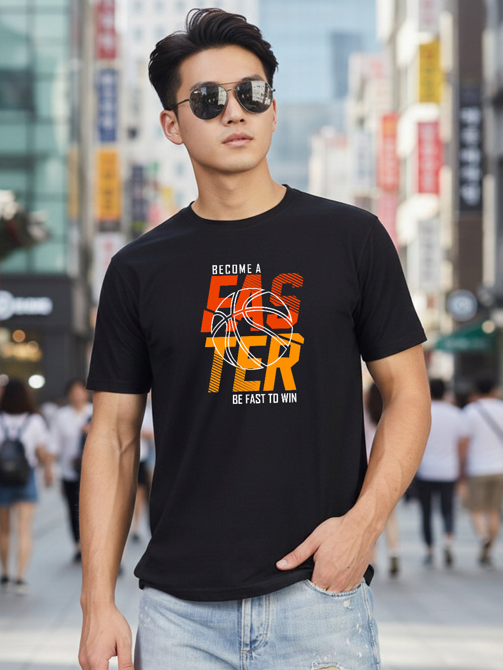 Greylongg Round Neck Sport Design Printed T-Shirt.