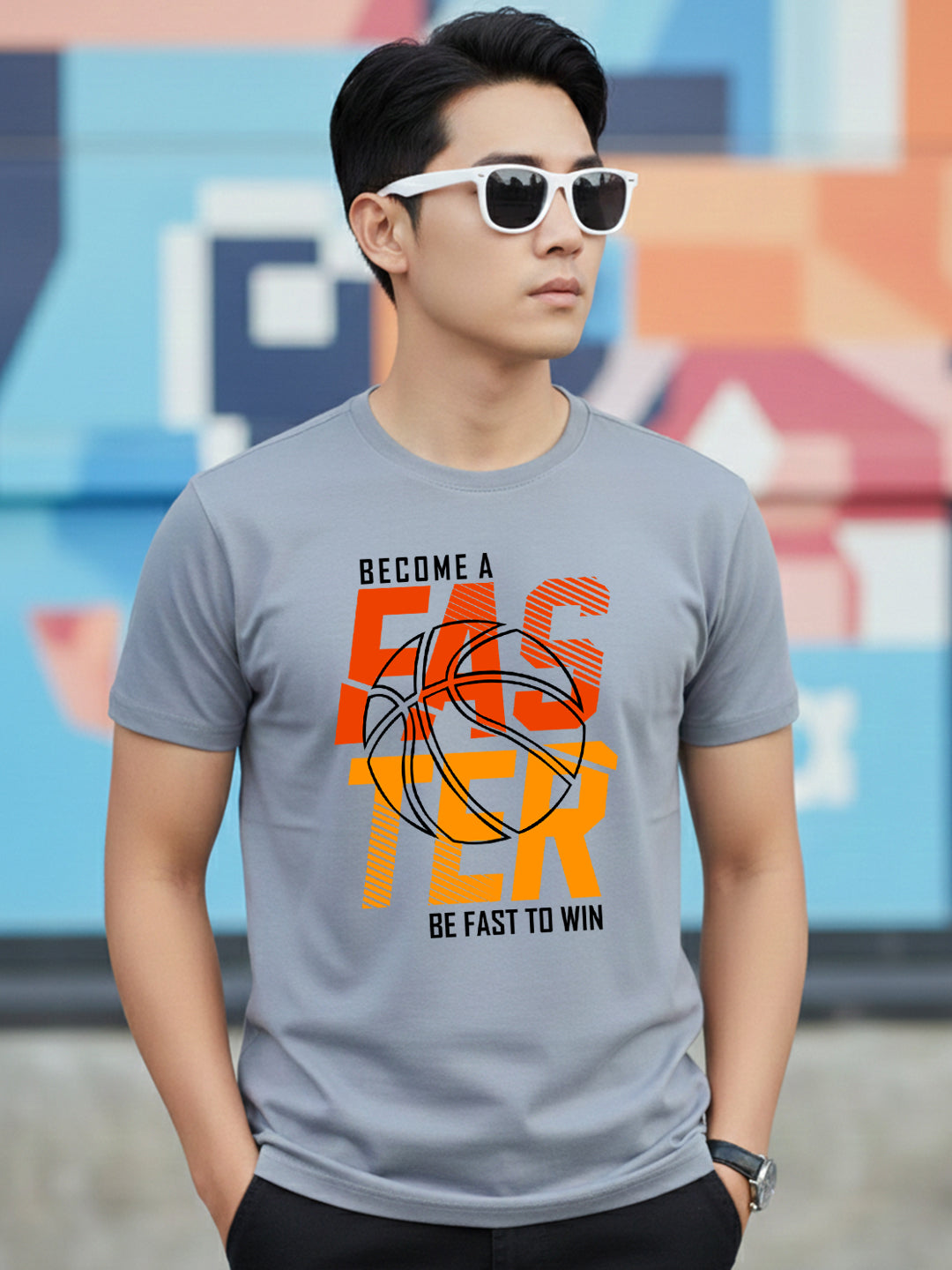 Greylongg Round Neck Sport Design Printed T-Shirt.