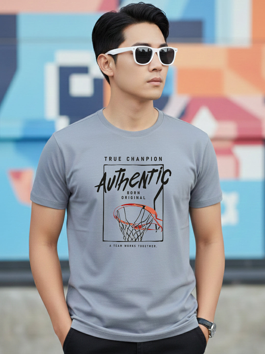 Greylongg Round Neck Sport Design Printed T-Shirt.