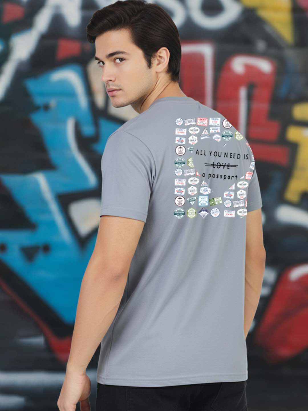 Greylongg Round Neck Love Hurt  Design Printed T-Shirt.