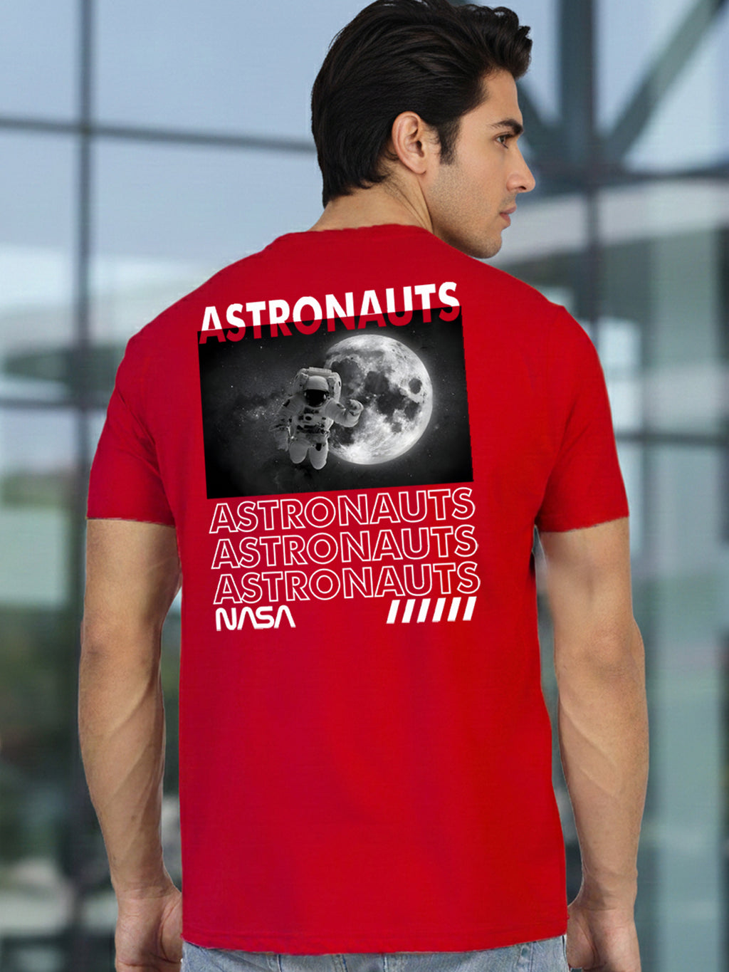 Greylongg Round Neck Astronauts Design Printed T-Shirt.