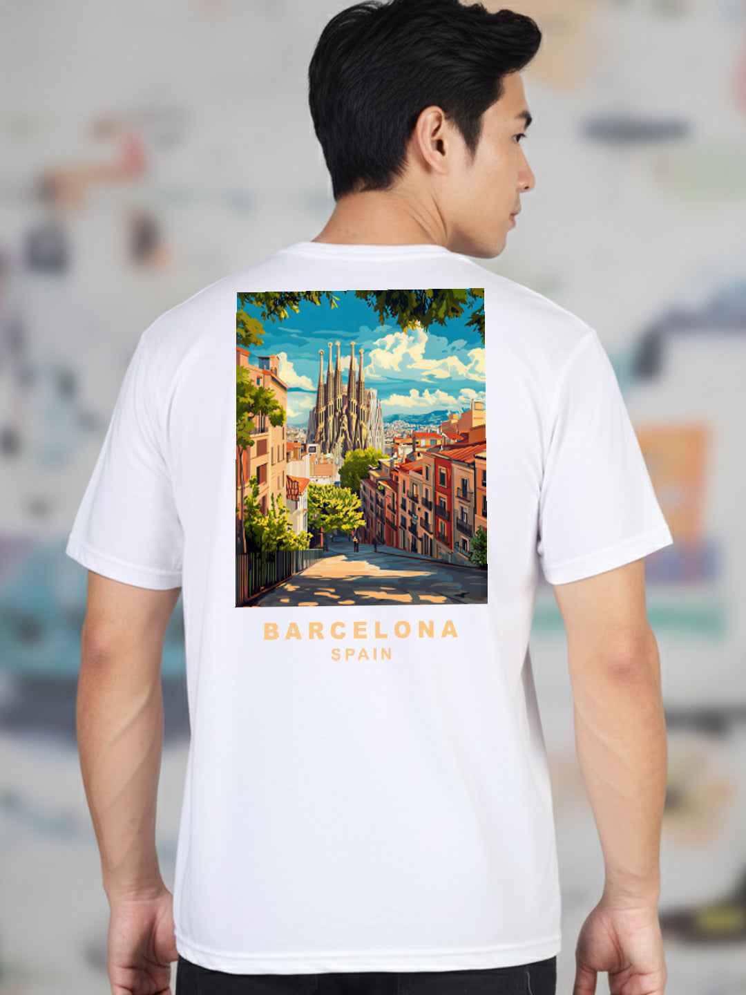 Greylongg Round Neck Barcelona spain Design Printed T-Shirt.