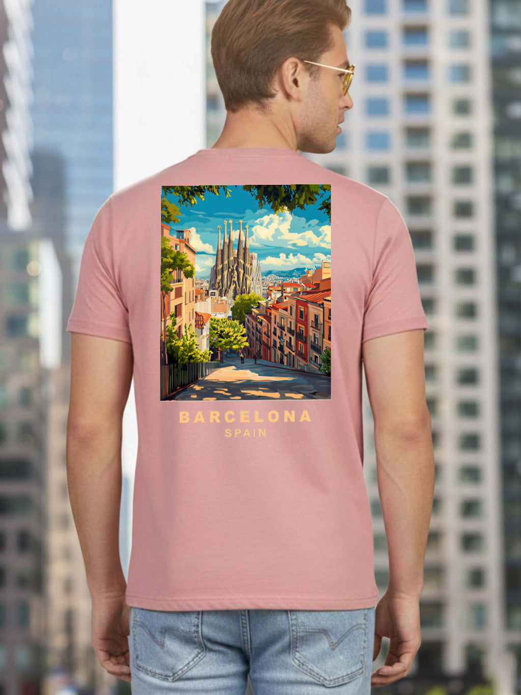 Greylongg Round Neck Barcelona spain Design Printed T-Shirt.