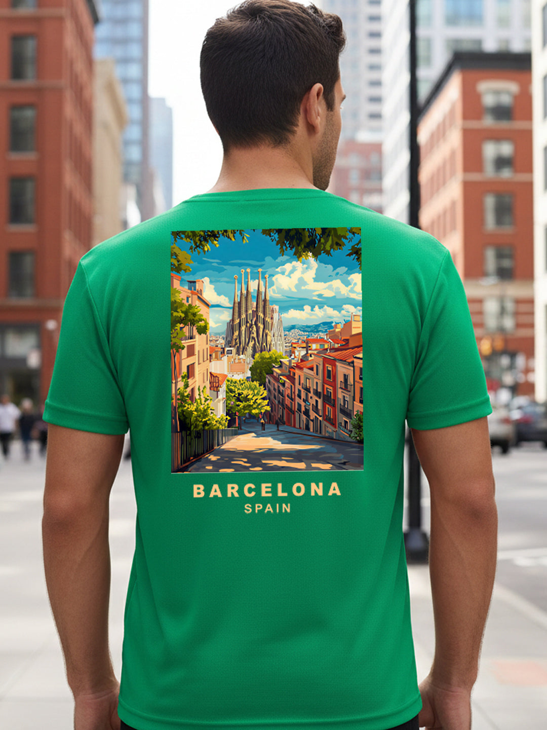 Greylongg Round Neck Barcelona spain Design Printed T-Shirt.