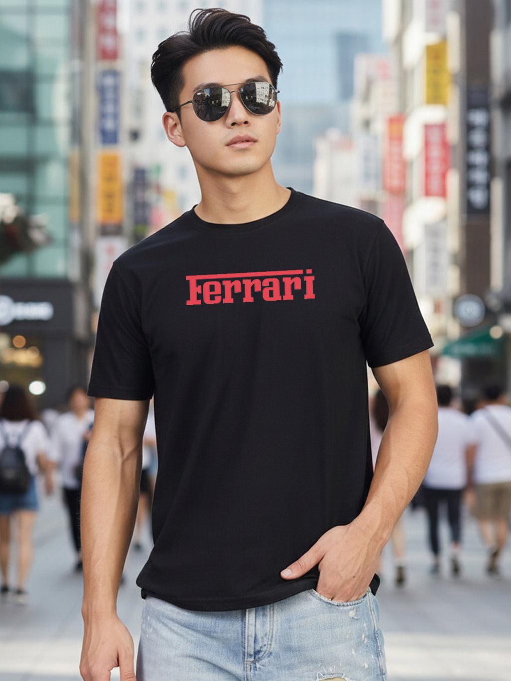 Greylongg Round Neck Ferrari Design Printed T-Shirt.
