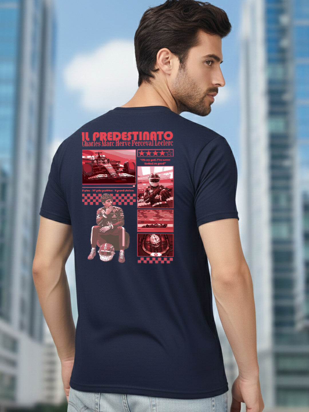 Greylongg Round Neck Ferrari Design Printed T-Shirt.