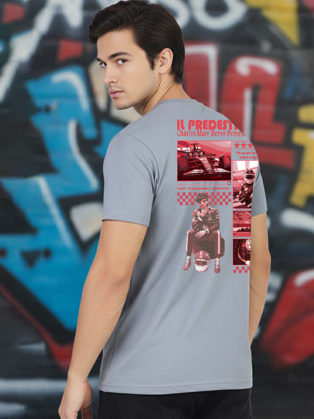 Greylongg Round Neck Ferrari Design Printed T-Shirt.
