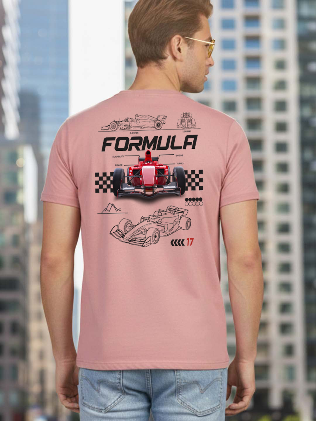 Greylongg Round Neck Racing Design Printed T-Shirt.