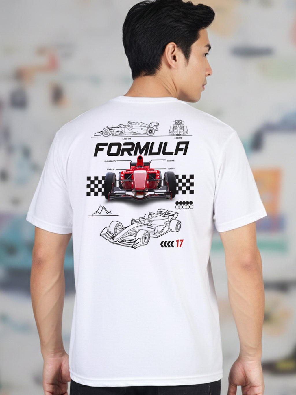 Greylongg Round Neck Racing Design Printed T-Shirt.