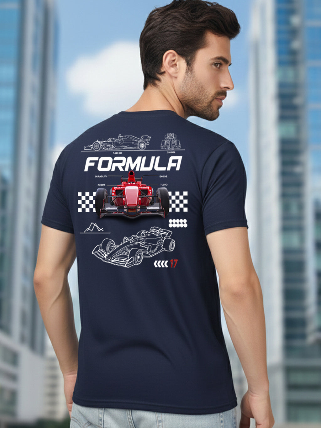 Greylongg Round Neck Racing Design Printed T-Shirt.