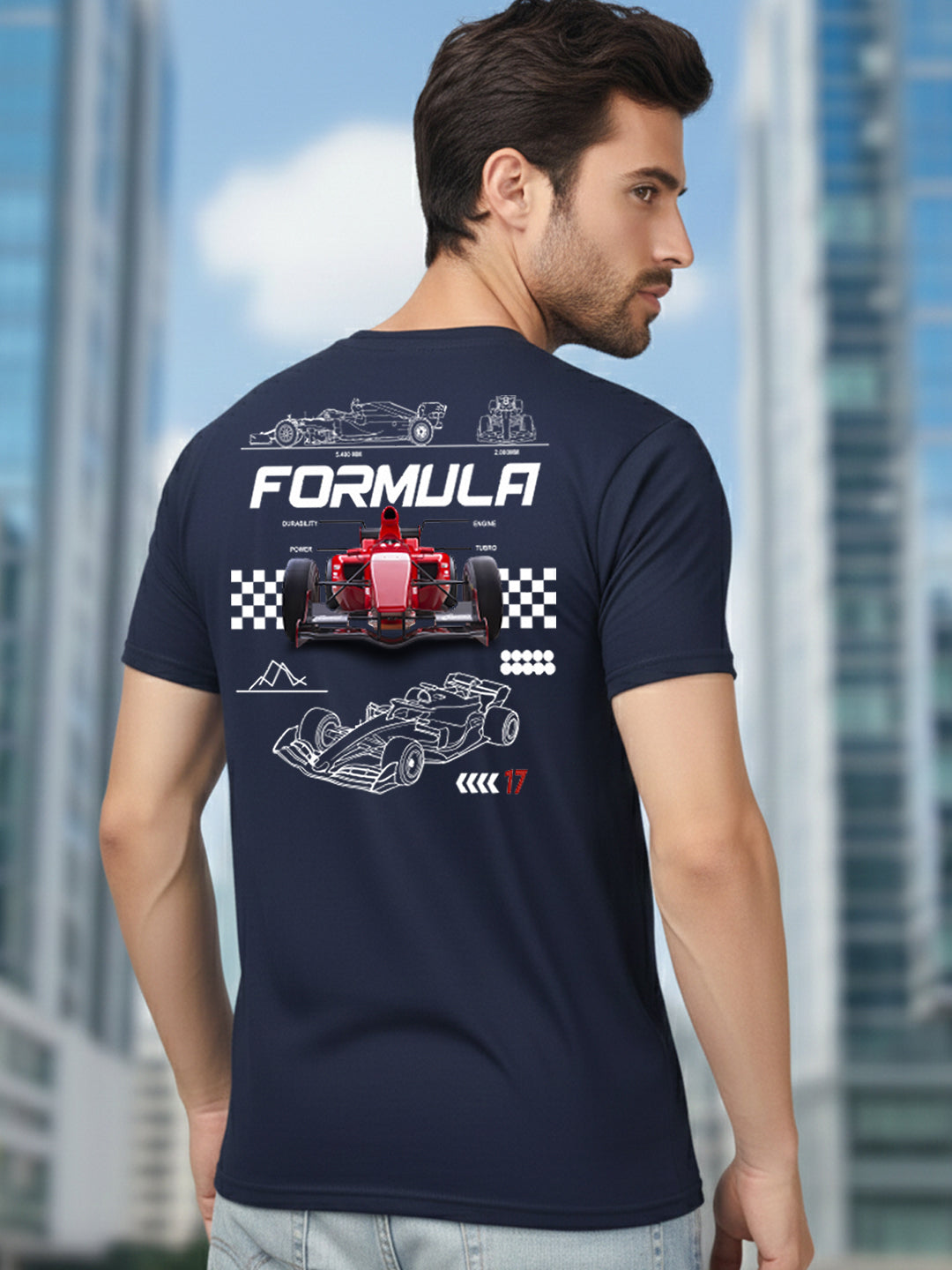 Greylongg Round Neck Racing Design Printed T-Shirt.