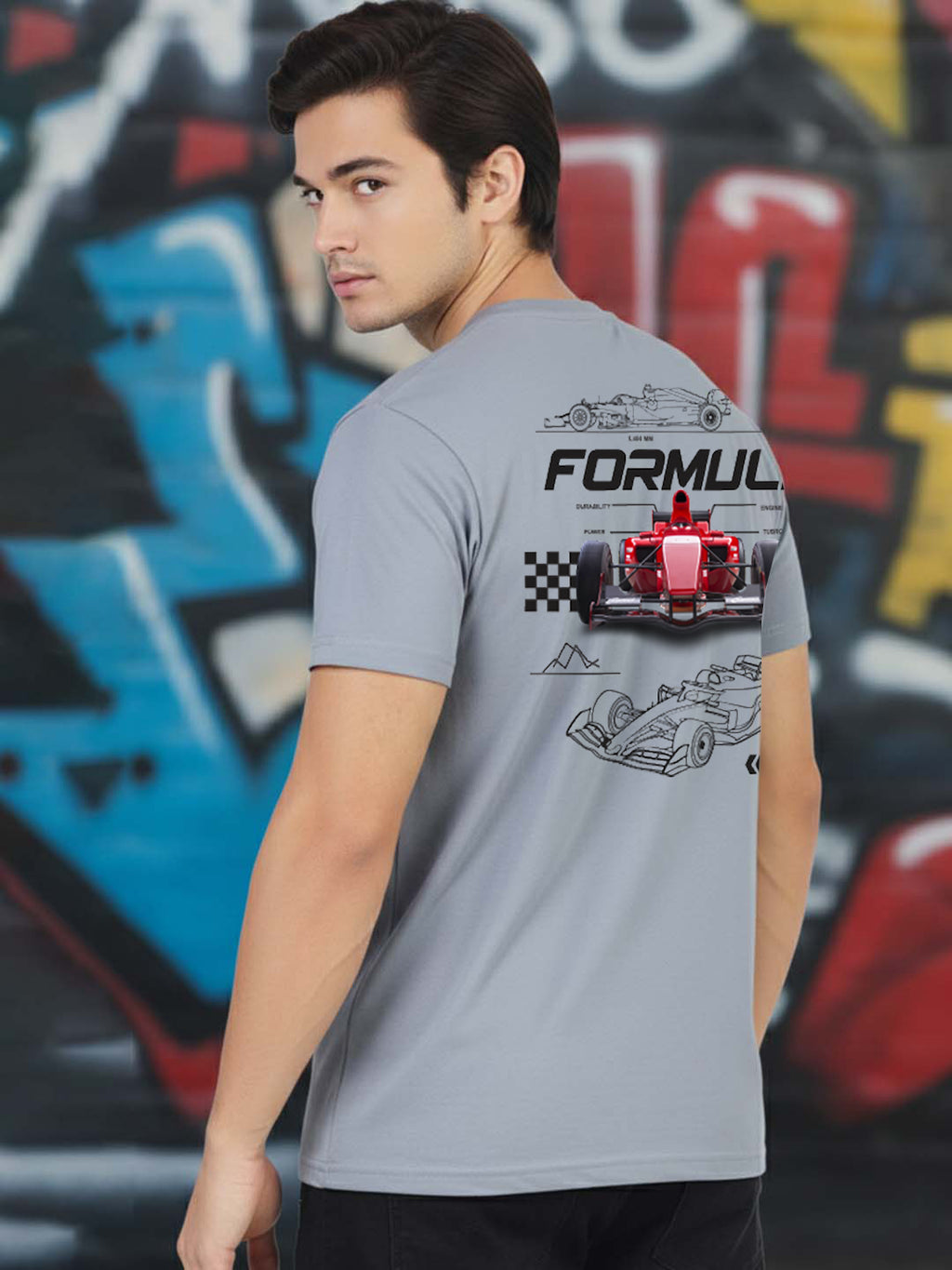 Greylongg Round Neck Racing Design Printed T-Shirt.