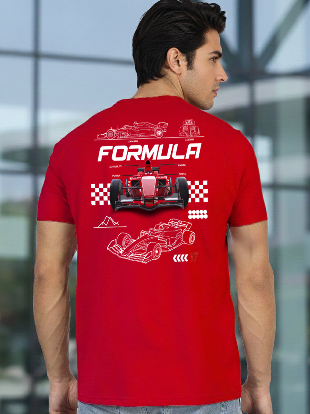 Greylongg Round Neck Racing Design Printed T-Shirt.