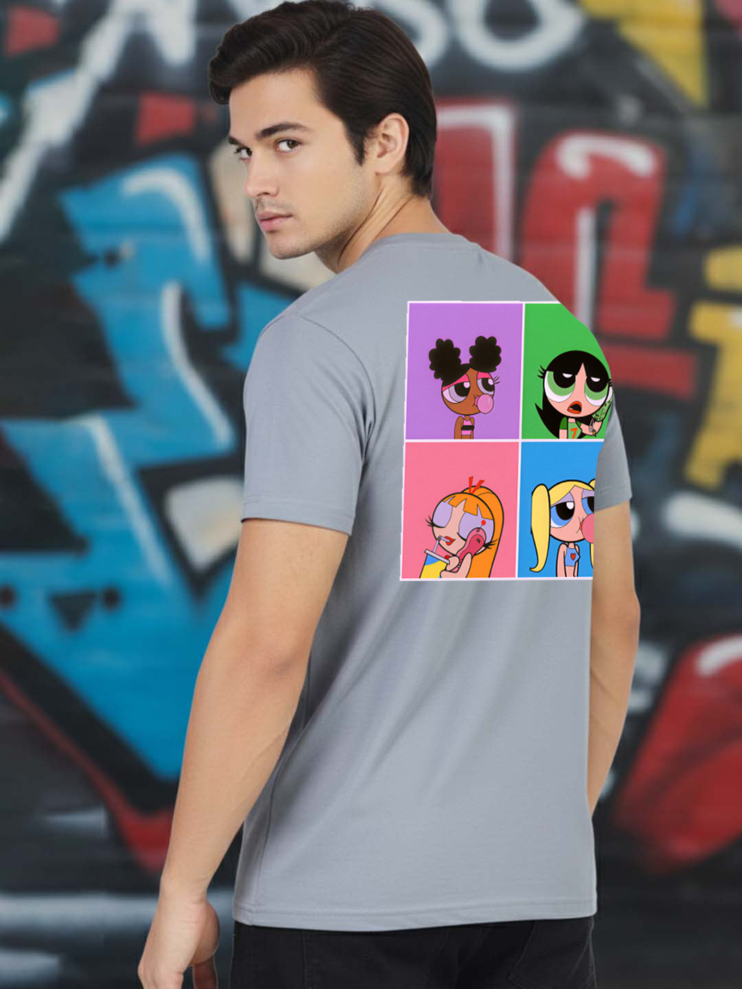 Greylongg Round Neck Cartoon Design Printed T-Shirt.