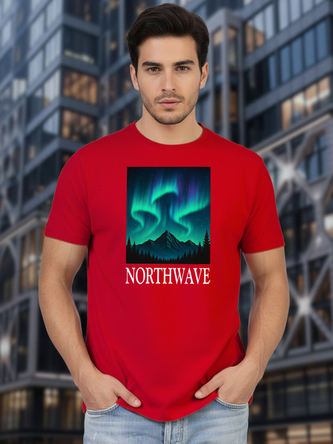 Greylongg Round Neck Northwave Design Printed T-Shirt.