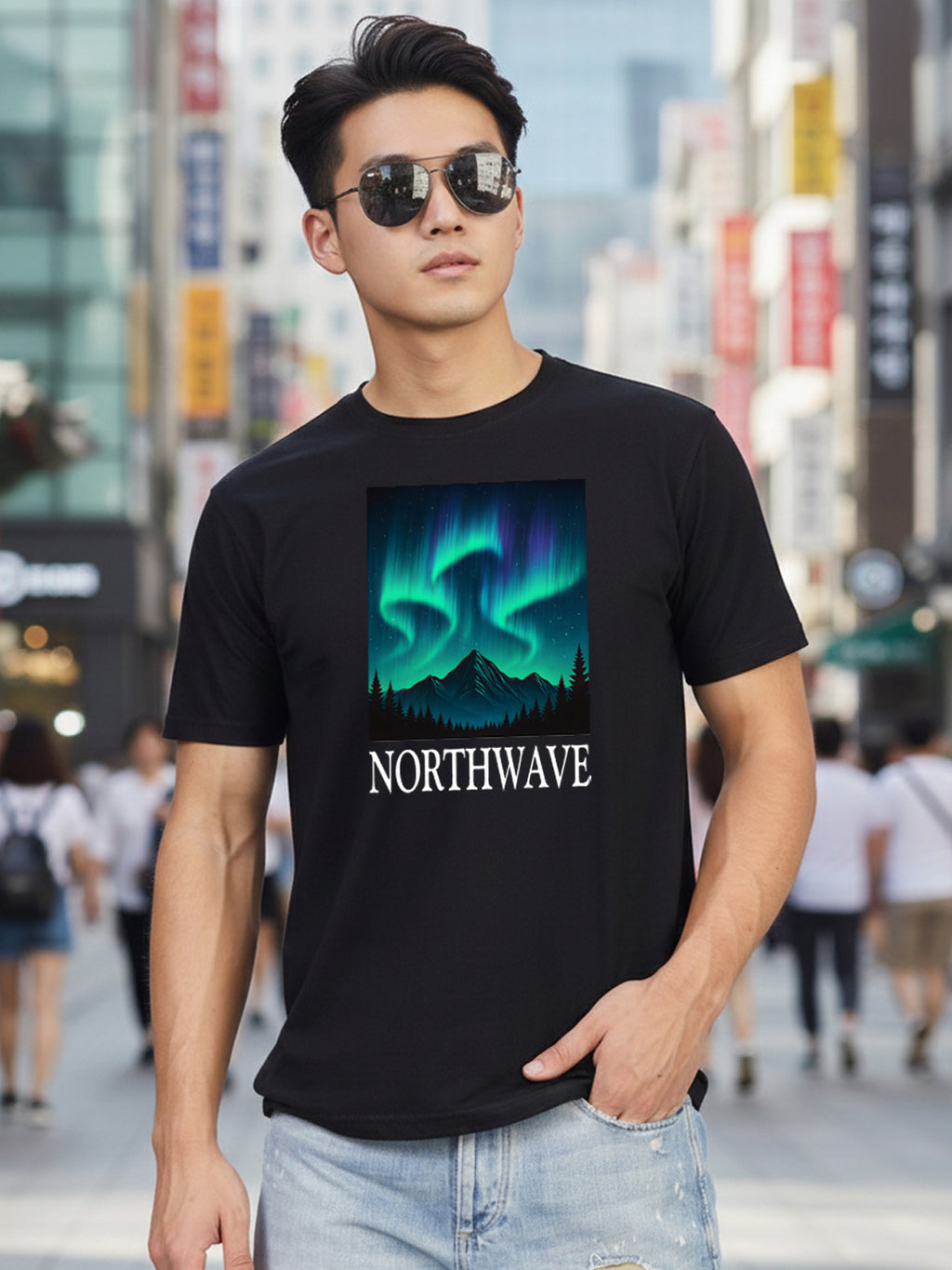 Greylongg Round Neck Northwave Design Printed T-Shirt.