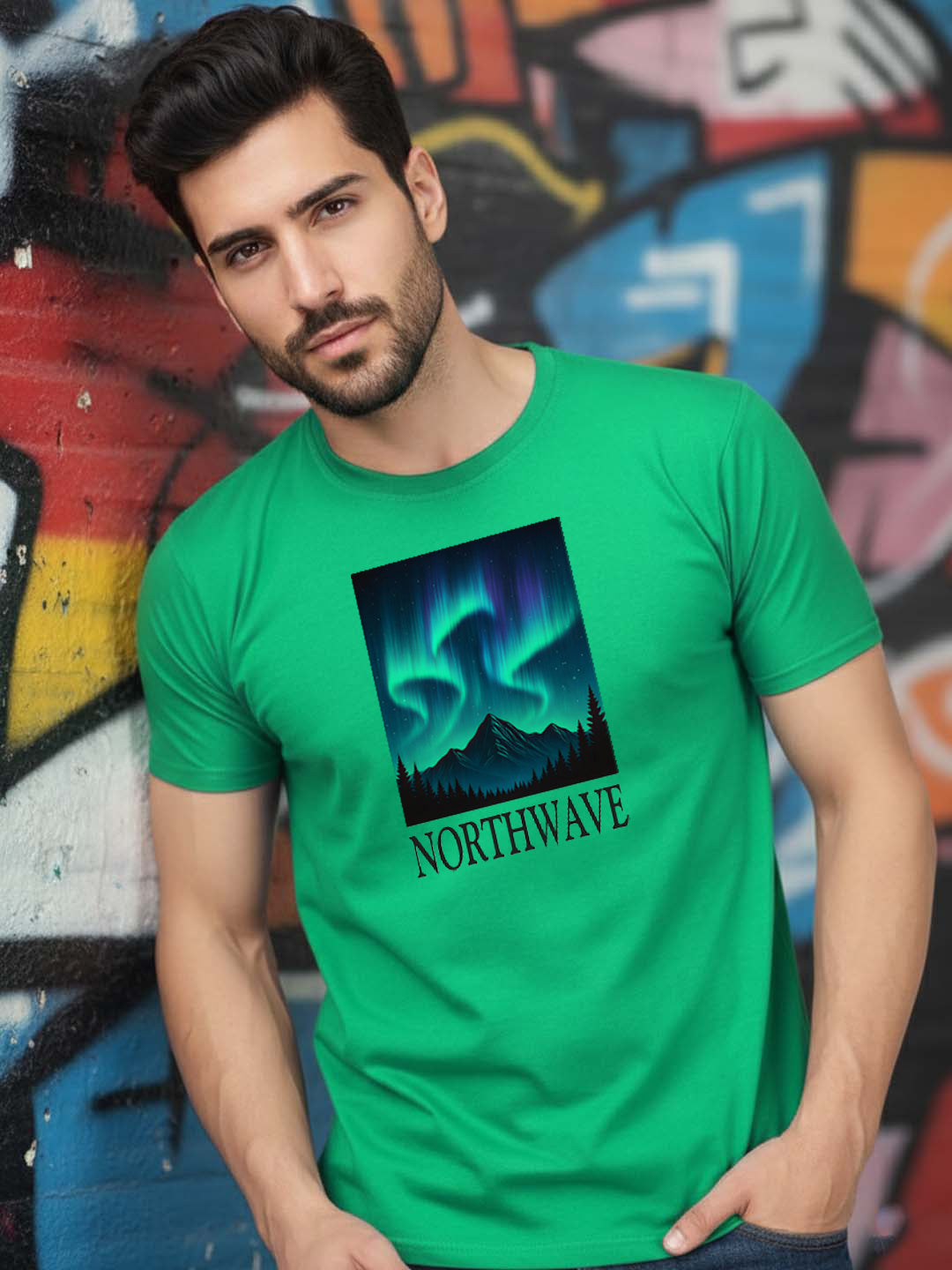 Greylongg Round Neck Northwave Design Printed T-Shirt.