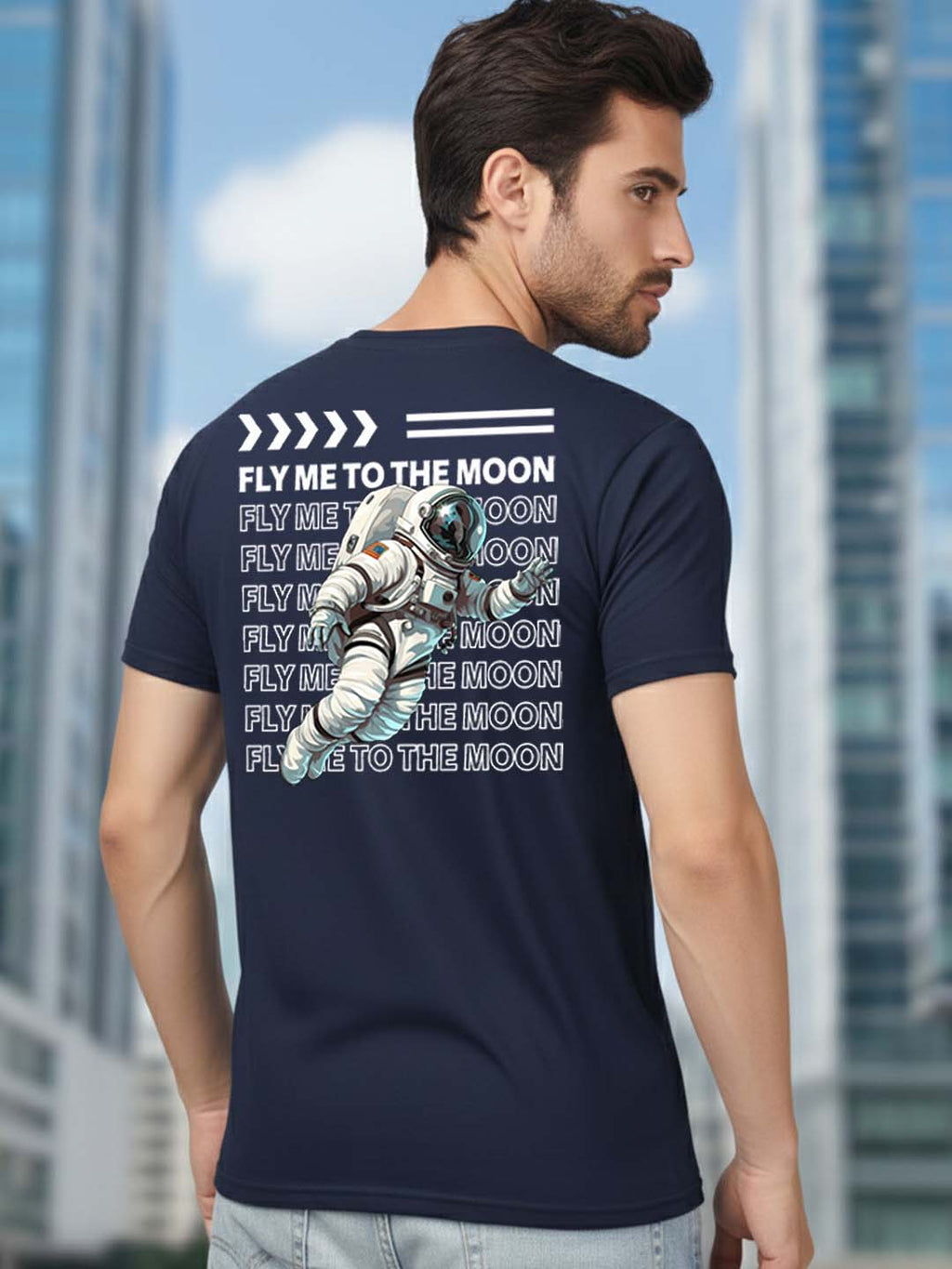 Greylongg Round Neck Nasa Design Printed T-Shirt.