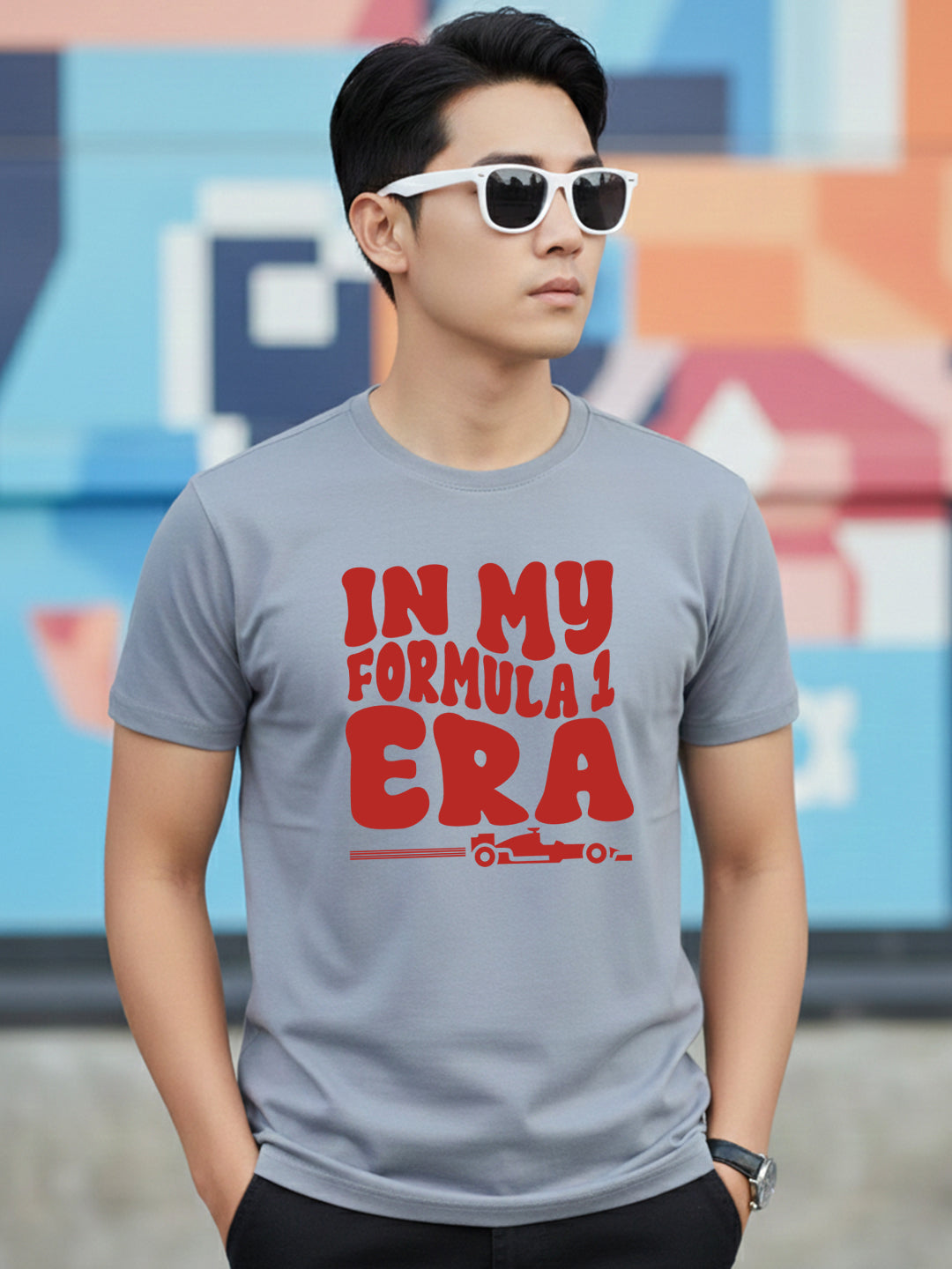Greylongg Round Neck Racing Design Printed T-Shirt.
