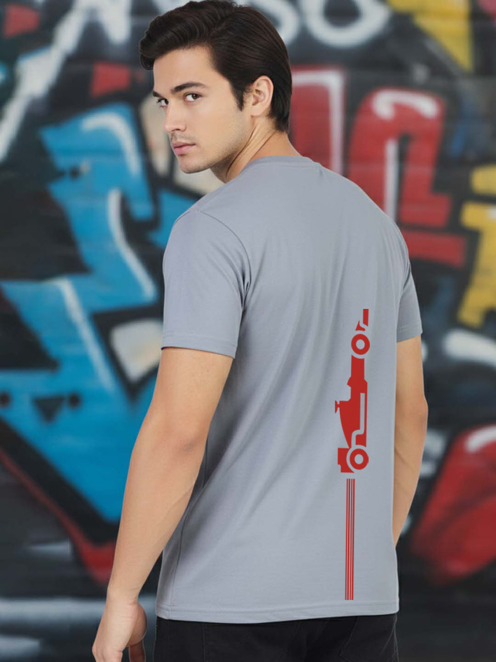 Greylongg Round Neck Racing Design Printed T-Shirt.